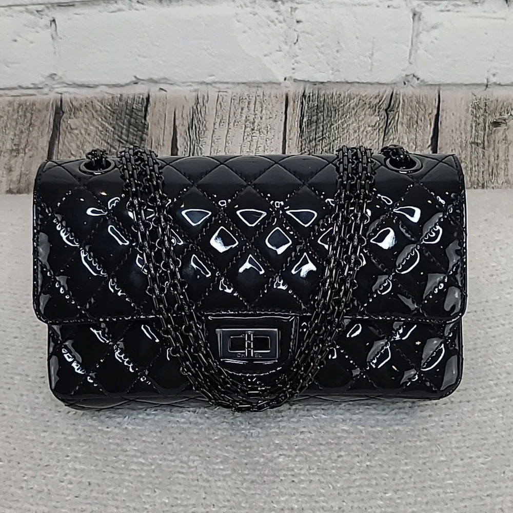 Chanel So Black Classic Patent Quilted Med 2.55 Reissue Double Flap Bag NWT/NIB